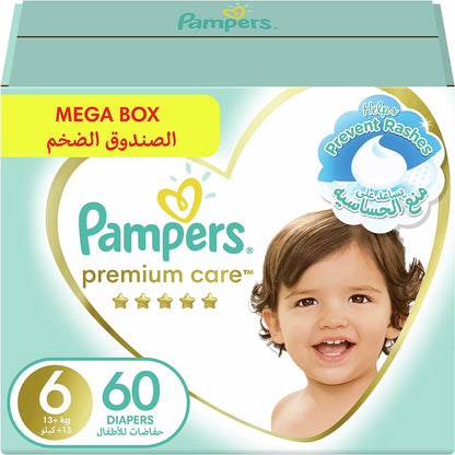 Pampers Premium Care Taped Baby Diapers, Size 6, 13+kg, Unique Softest Absorption for Ultimate Skin Protection, 120 Count