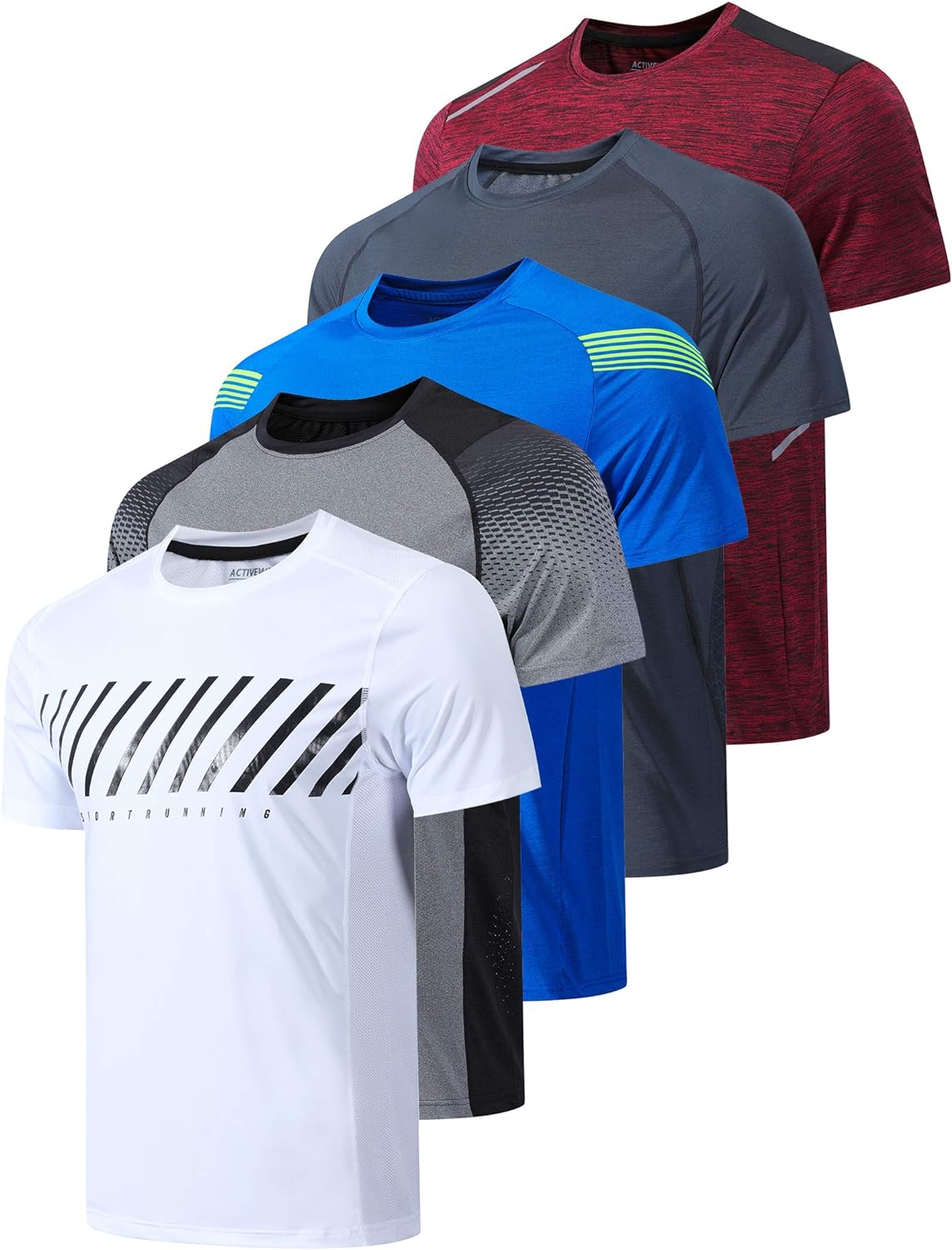 5 Pack Men’s Active Quick Dry Crew Neck T Shirts | Athletic Running Gym Workout Short Sleeve Tee Tops Bulk