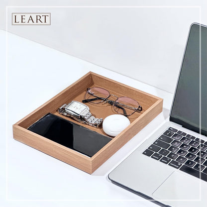 LEART Valet Tray for Men & Women – Leather Tray Organizer | Bedside, Nightstand, Office Desk Organizer Tray | Catchall Tray (Black)