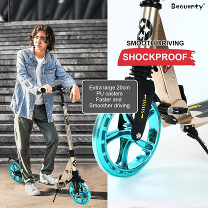 Beauenty 2 Wheels Scooter for Teens, Kick Scooter with Anti-shock Suspension and Adjustable Handlebar for Kids to Adults