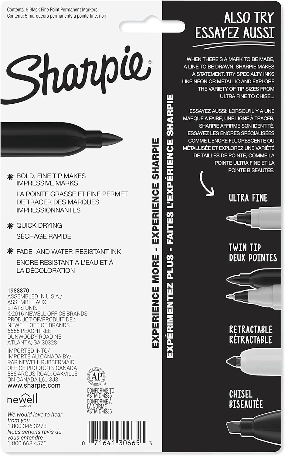 Sharpie Permanent Marker, Fine Point, Black, Pack of 3