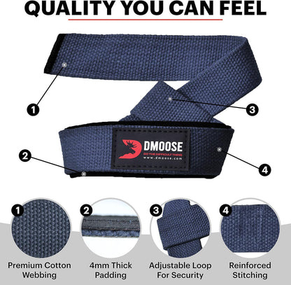 DMoose lifting straps for weight lifting, Crossfit, Bodybuilding, Powerlifting and deadlifting. Soft Neoprene Padded-24” Wrist Straps (Pair), Support Max Grip Strength Training and Barbell Stability