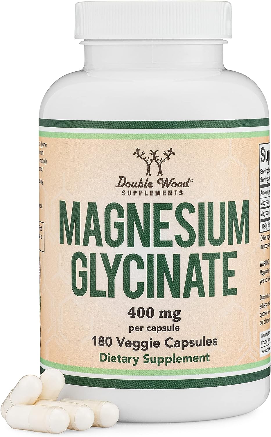 Magnesium Glycinate 400mg, 180 Capsules (Vegan Safe, Manufactured and Third Party Tested in The USA, Gluten Free, Non-GMO) High Absorption Magnesium for Sleep by Double Wood Supplements