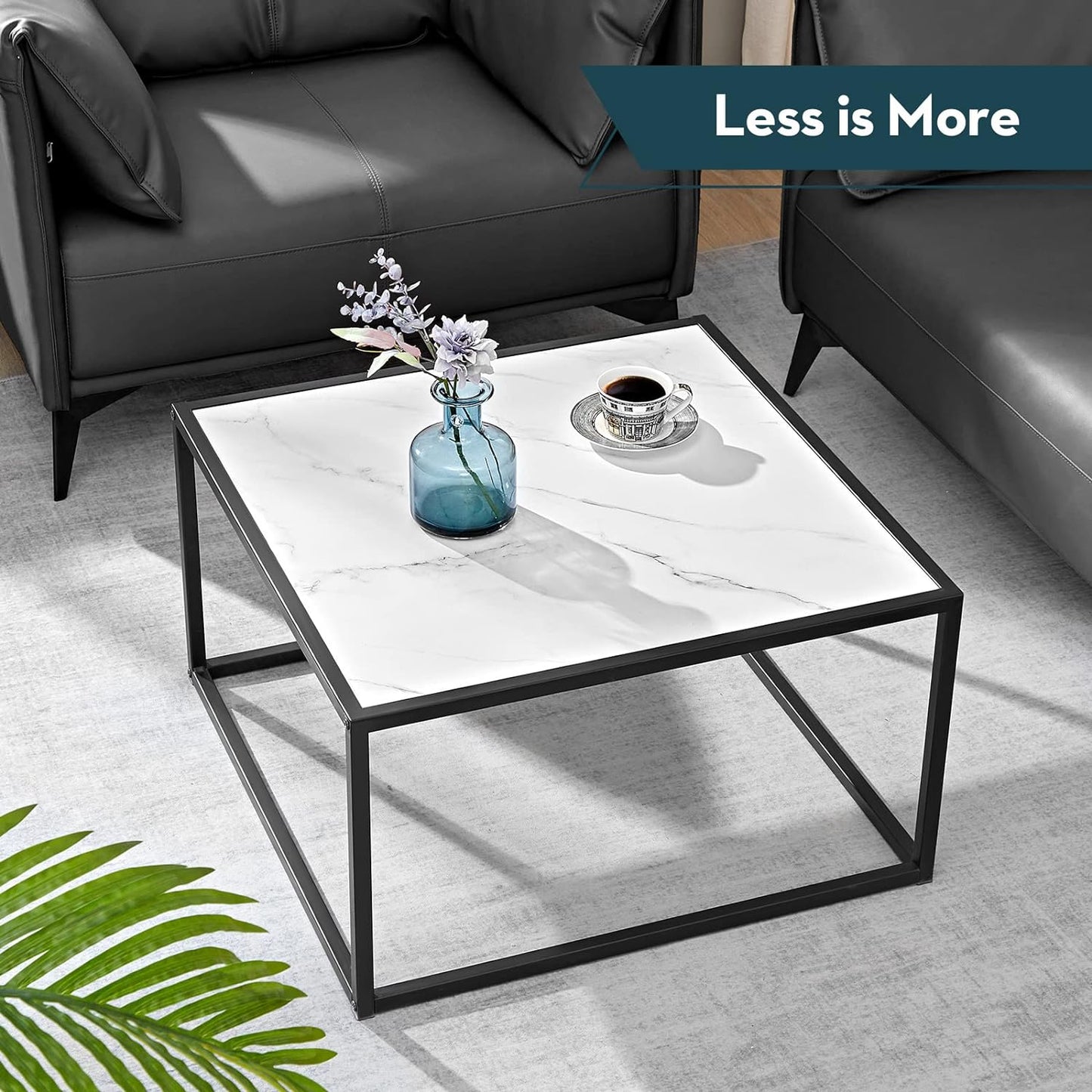 SAYGOER Glass Coffee Table, Small Modern Coffee Table Square Simple Center Tables for Living Room 26.7 x 26.7 x 15.7 Inches, Gray Black