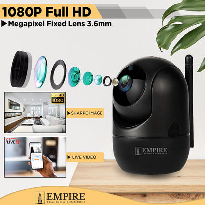 Empire Home Security Camera, 1080P HD Video Cameras for Home Security, 2.0 MP Smart Tracking Indoor Camera, Wireless Cameras for Home Security with 355° Rotation/Night Vision/Support Voice Monitoring