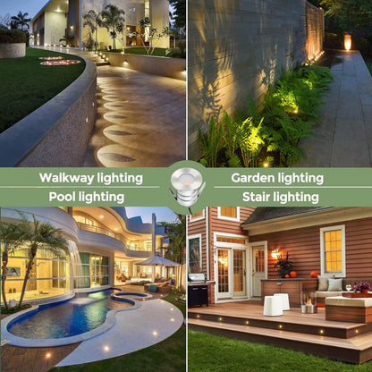 Gardencoin Outdoor Recessed LED Lights, Heavy Duty Deck Stair and Driveway Lighting, 1W 12-24V Low Voltage Landscape In Ground Well Light, Underwater Light Ultra Waterproof, Dimmable(3000K-6pack)