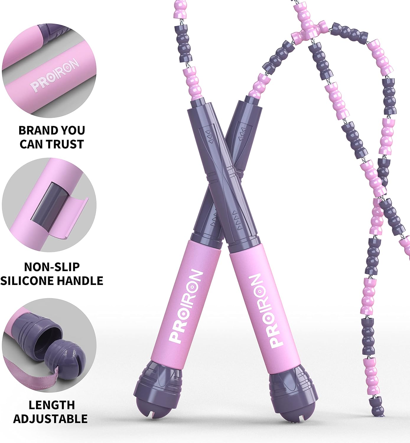 PROIRON Soft Beaded Skipping Rope, Adjustable Tangle Free jump rope Segmented Fitness Skipping Rope for Men, Women and Kids Keeping Fit, Training, Workout and Weight Loss - 2.8M (Pink/Blue)