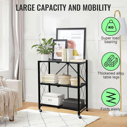 SKY-TOUCH Foldable Storage Organizer 5 Tier, Storage Shelves Kitchen Cabinet Storage Rack, Shelf Storage Multipurpose Rack for Living Room Bedroom Kitchen Garage Black 35x72x160.5cm