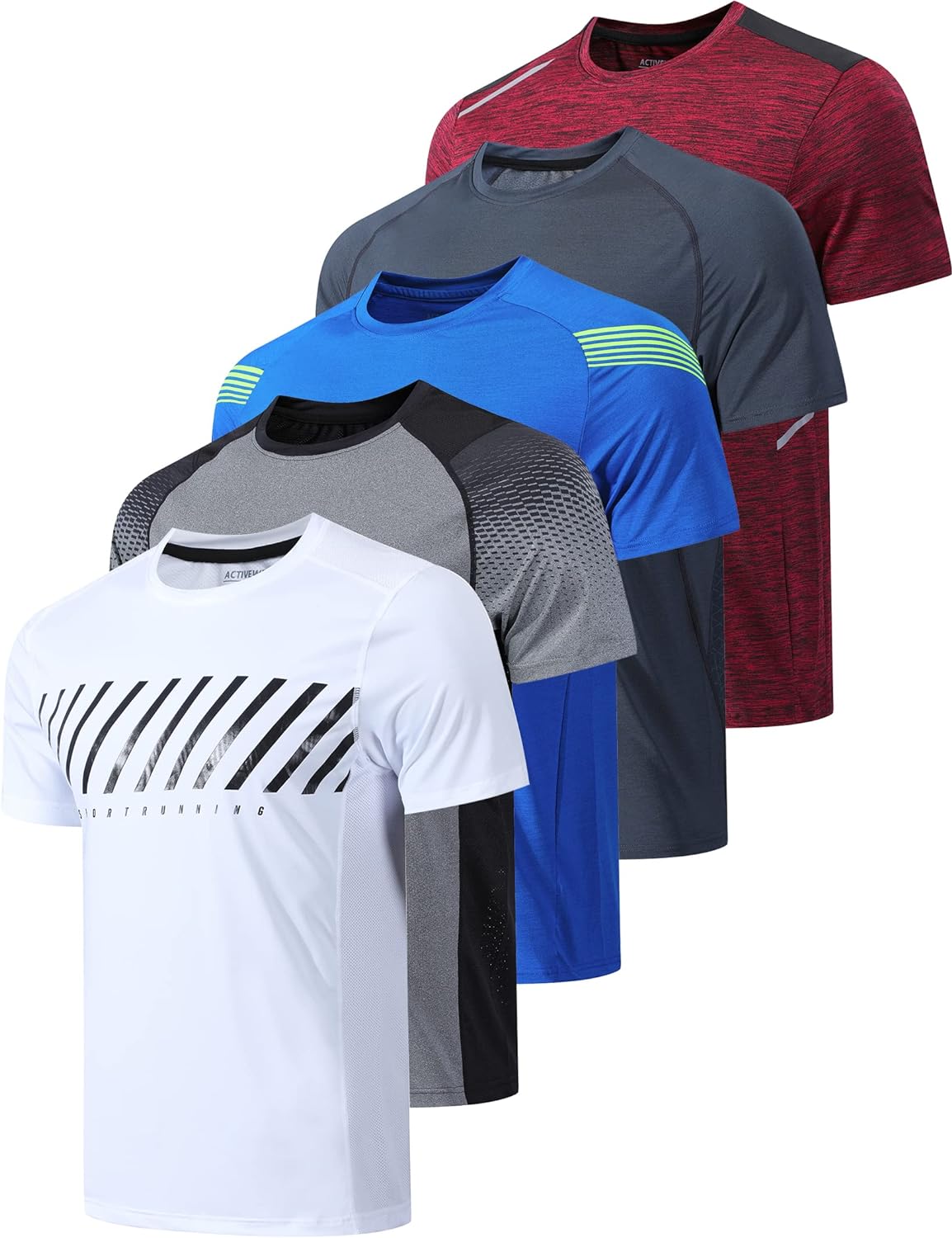 5 Pack Men’s Active Quick Dry Crew Neck T Shirts | Athletic Running Gym Workout Short Sleeve Tee Tops Bulk