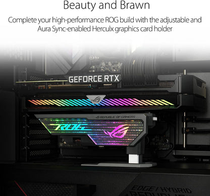 ASUS ROG Herculx Graphics Card Anti-Sag Holder Bracket (Solid Zinc Alloy Construction, Easy Toolless Installation, Included Spirit Level, Adjustable Height, Wide Compatibility, Aura Sync RGB)