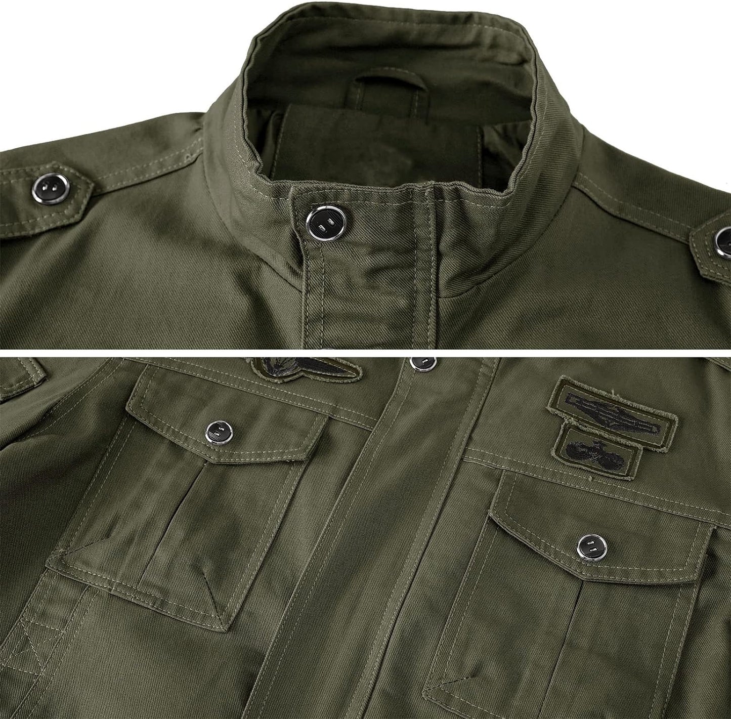 Men's Military Jacket Cargo Casual Coat Lightweight Outwear Cotton Stand Collar Windbreaker