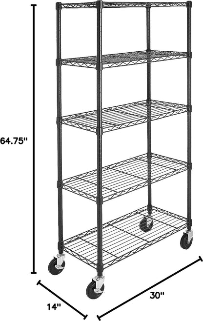 Amazon Basics 5-Shelf Adjustable, Heavy Duty Storage Shelving Unit (158.5 kgs loading capacity per shelf), Steel Organizer Wire Rack, Black (91.4 x 35.5 x 182.8 cm)