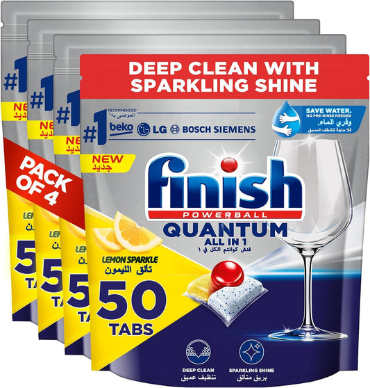 Finish Powerball Quantum ALL in 1 Dishwasher, Lemon Sparkle, 200 Tablets (50x4)