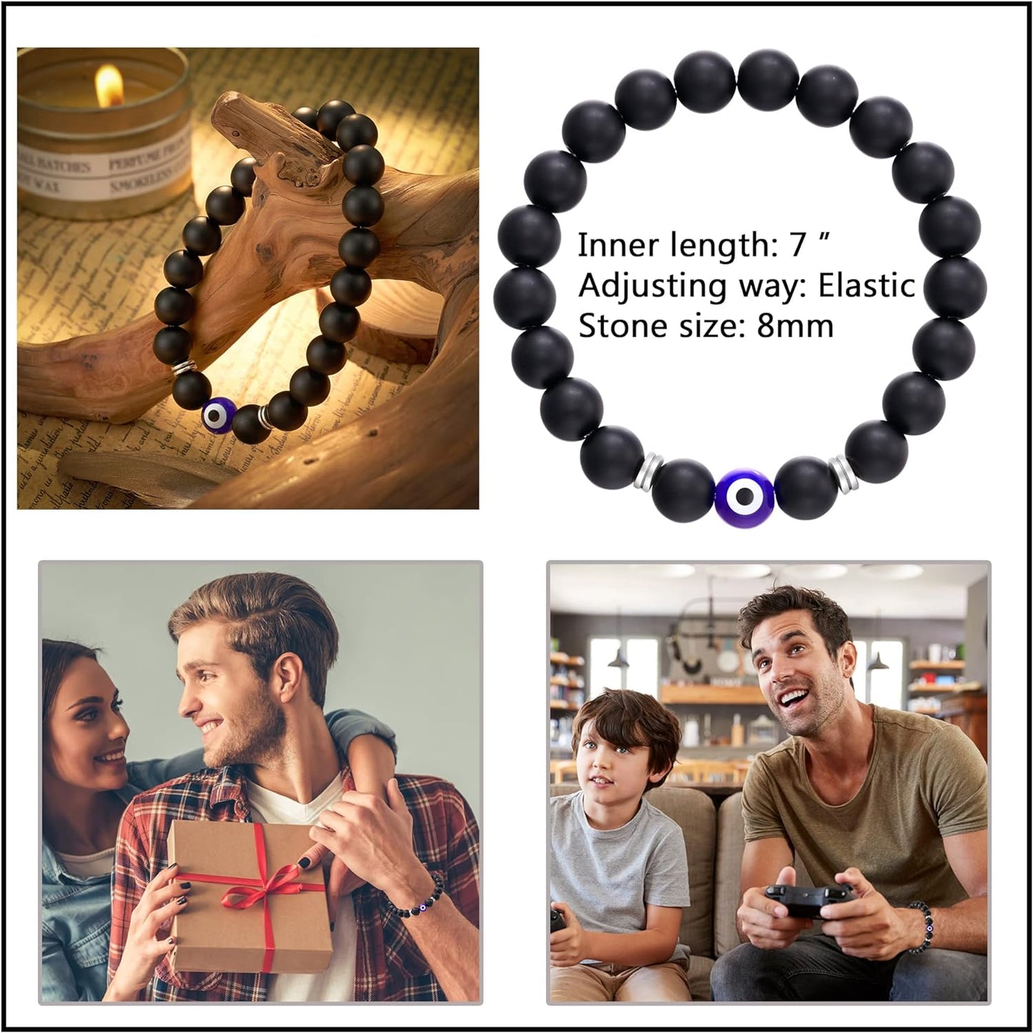 Glemay Evil Eye Bracelet for Men Natural Stone Bracelet Protection Good Luck Amulet for Boy