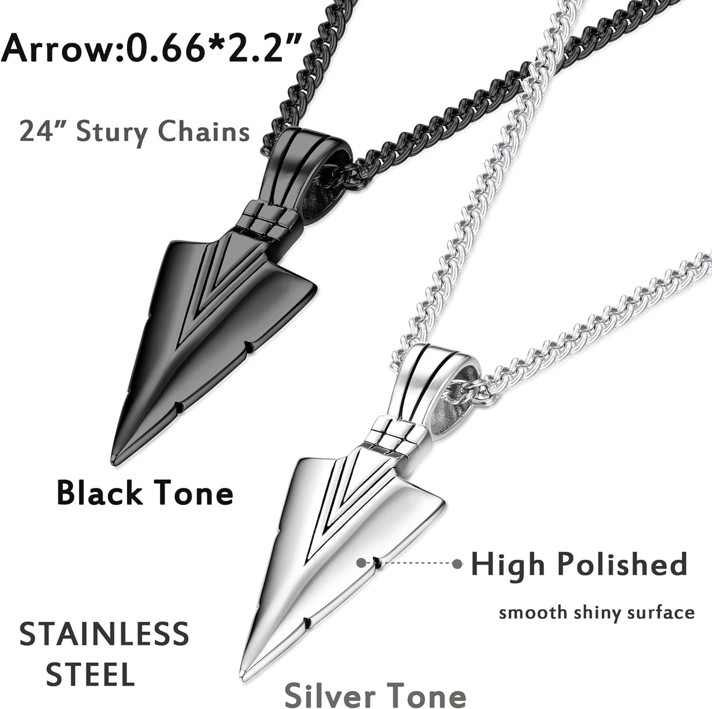 Jstyle Stainless Steel Pendant Necklace for Mens Boys Cool Spearpoint Arrowhead Pendant Chain Necklace Set
