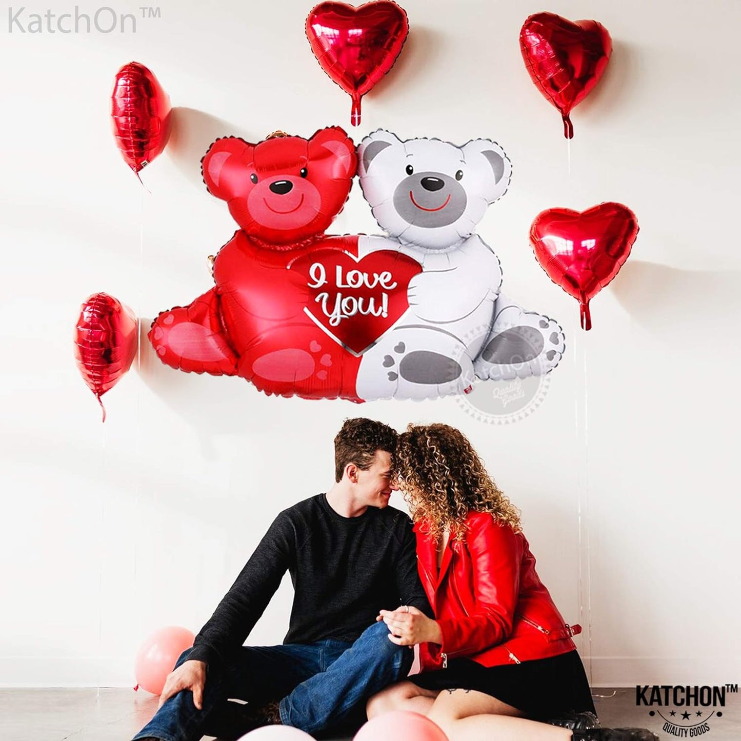 Teddy Bear Foil Balloon - Large, 23 Inch | Hugging Bear I Love You Balloons for Valentines Day Decor | Romantic Decorations Special Night | Valentines Day Balloons for Wedding, Anniversary, Proposal