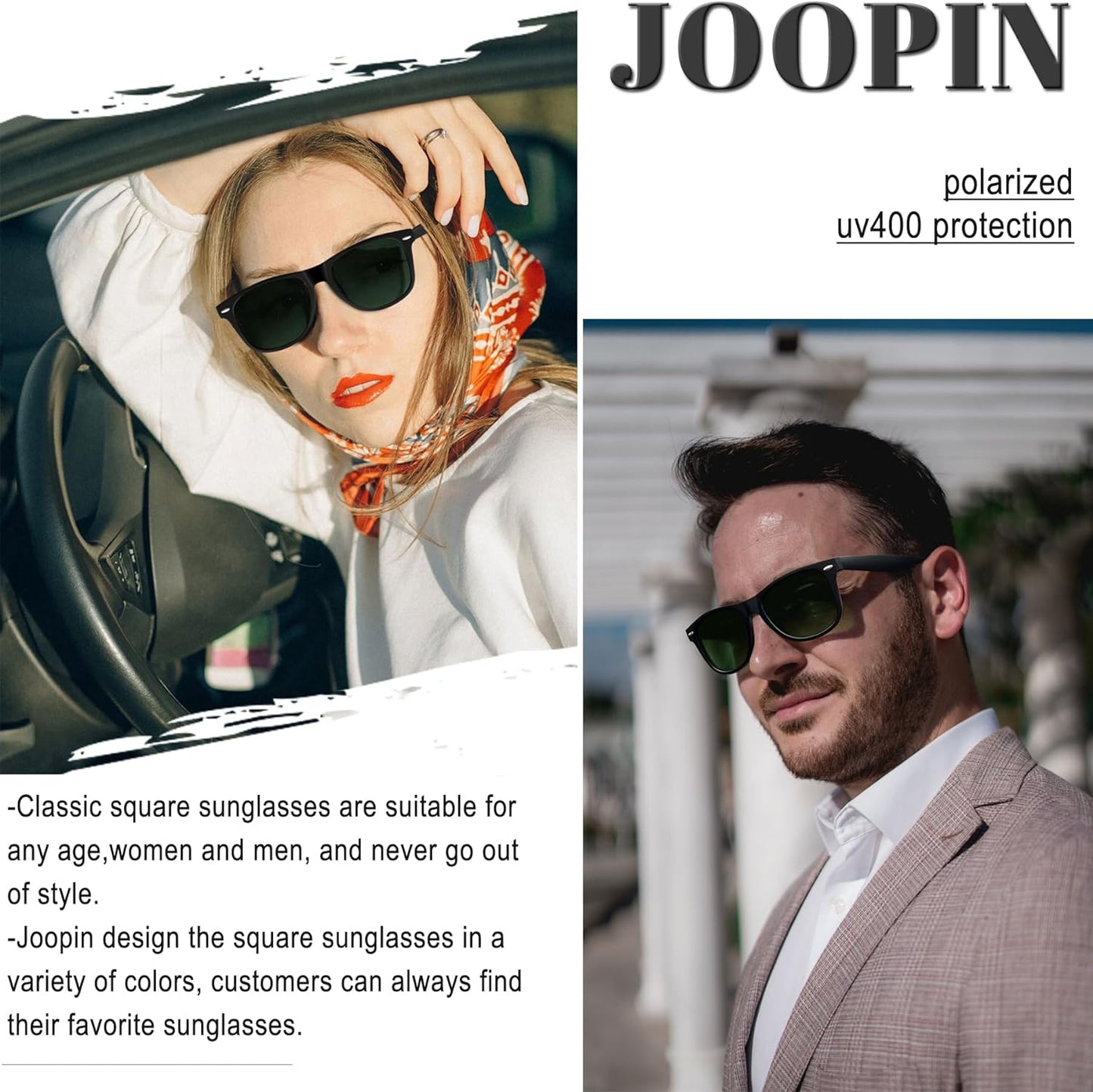 Joopin Polarized Sunglasses Men Women, Classic Square Sun Glasses 100% UV Protection Driving Fishing