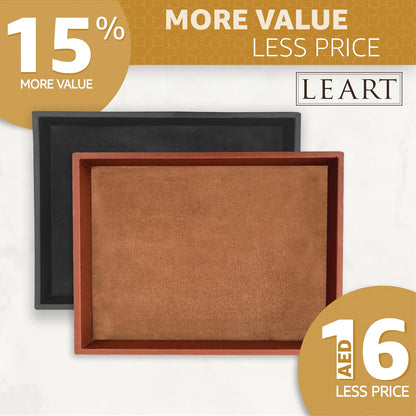 LEART Valet Tray for Men & Women – Leather Tray Organizer | Bedside, Nightstand, Office Desk Organizer Tray | Catchall Tray (Black)