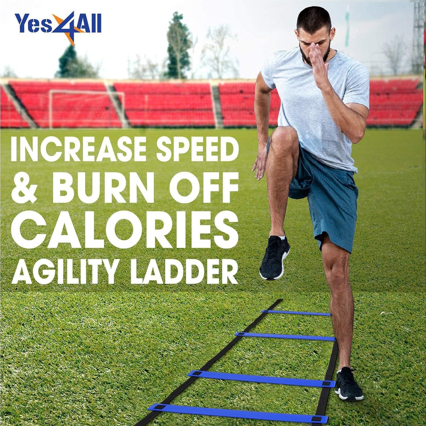 Yes4All Ultimate Agility Ladder Speed Training Equipment - 8, 12, 20 Rungs with Multi Colors - Soccer and Football Training - Speed Ladder for Kids and Adults - Included Carry Bag