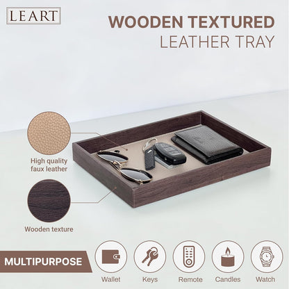 LEART Valet Tray for Men & Women – Leather Tray Organizer | Bedside, Nightstand, Office Desk Organizer Tray | Catchall Tray (Black)