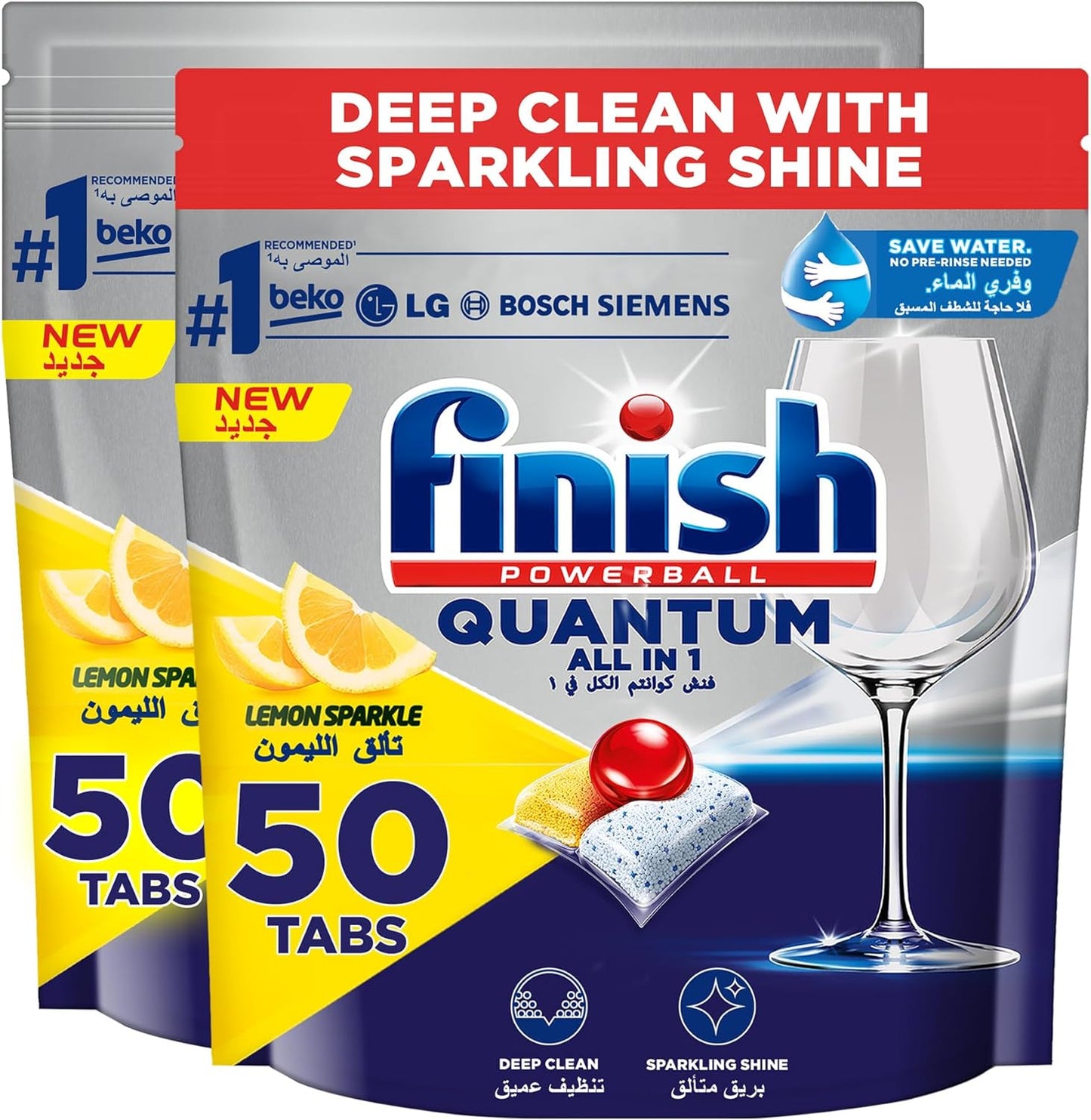 Finish Powerball Dishwasher Detergent All in One Tablets for Deep Clean & Sparkling Shine, Lemon Sparkle - 50 Tabs (Pack of 2)