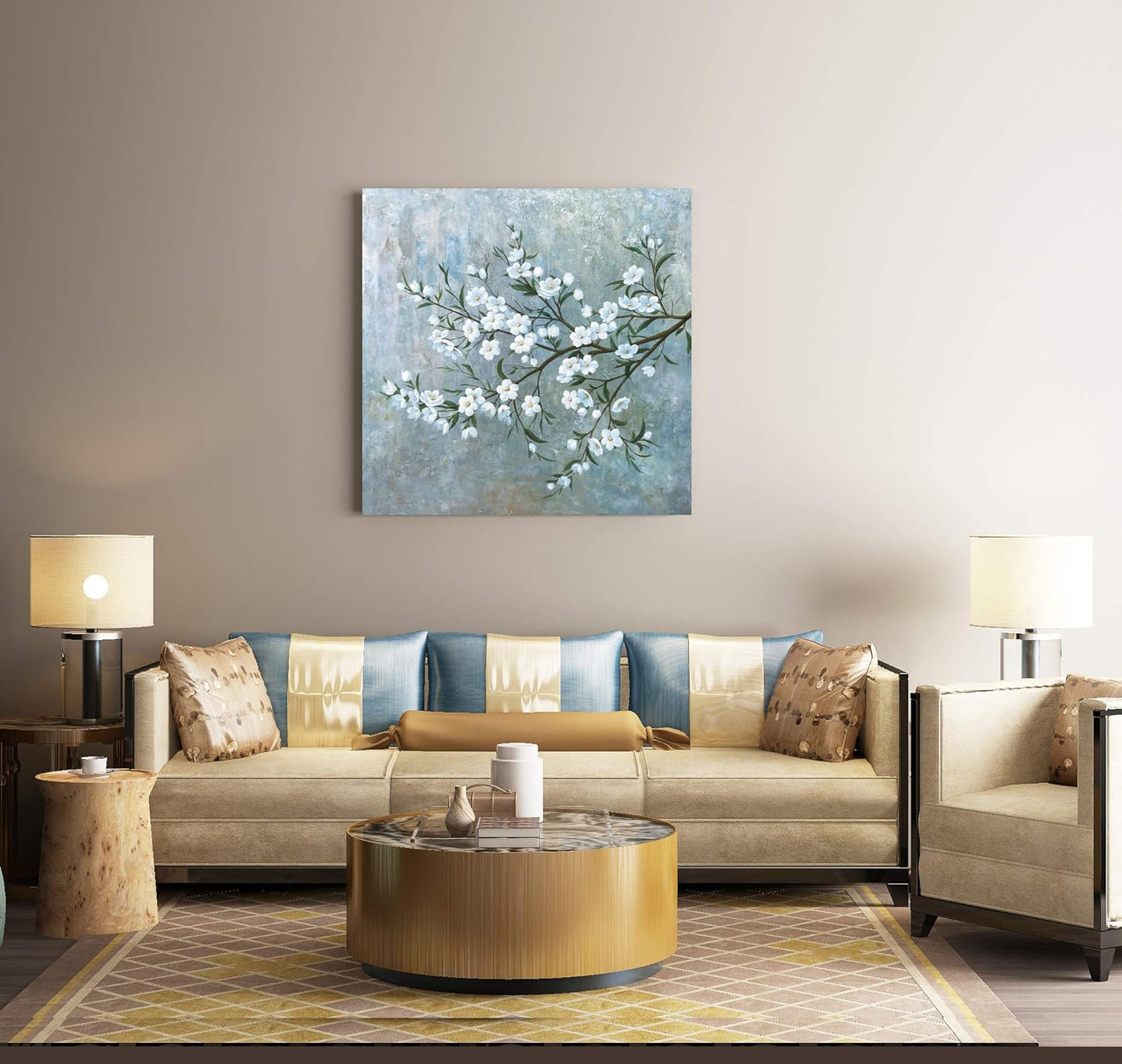 Yihui Arts Abstract Landscape Canvas Art Hand Painted 3D Tree Paintings with Gold Foil for Wall Decor Modern Artwork Pictures Living Room Bedroom Decoration