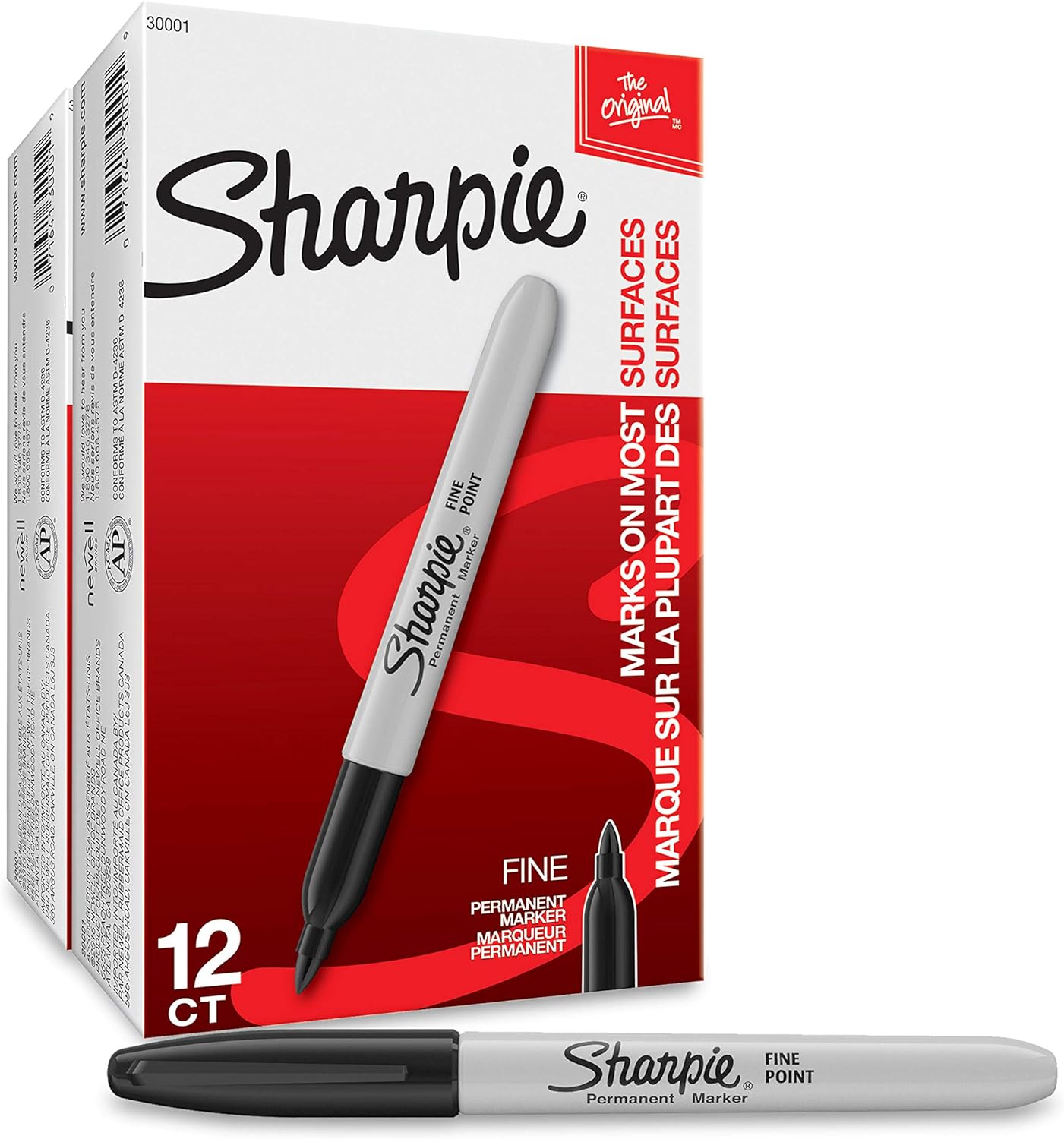 Sharpie Permanent Marker, Fine Point, Black, Pack of 3