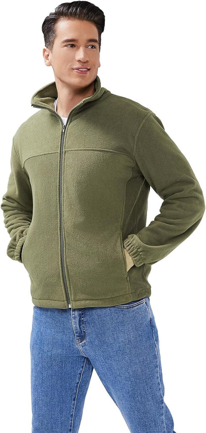 Puhope Men's Full-Zip Fleece Jacket Long Sleeve Winter Outdoor Jacket with Hidden Zippered Pocket