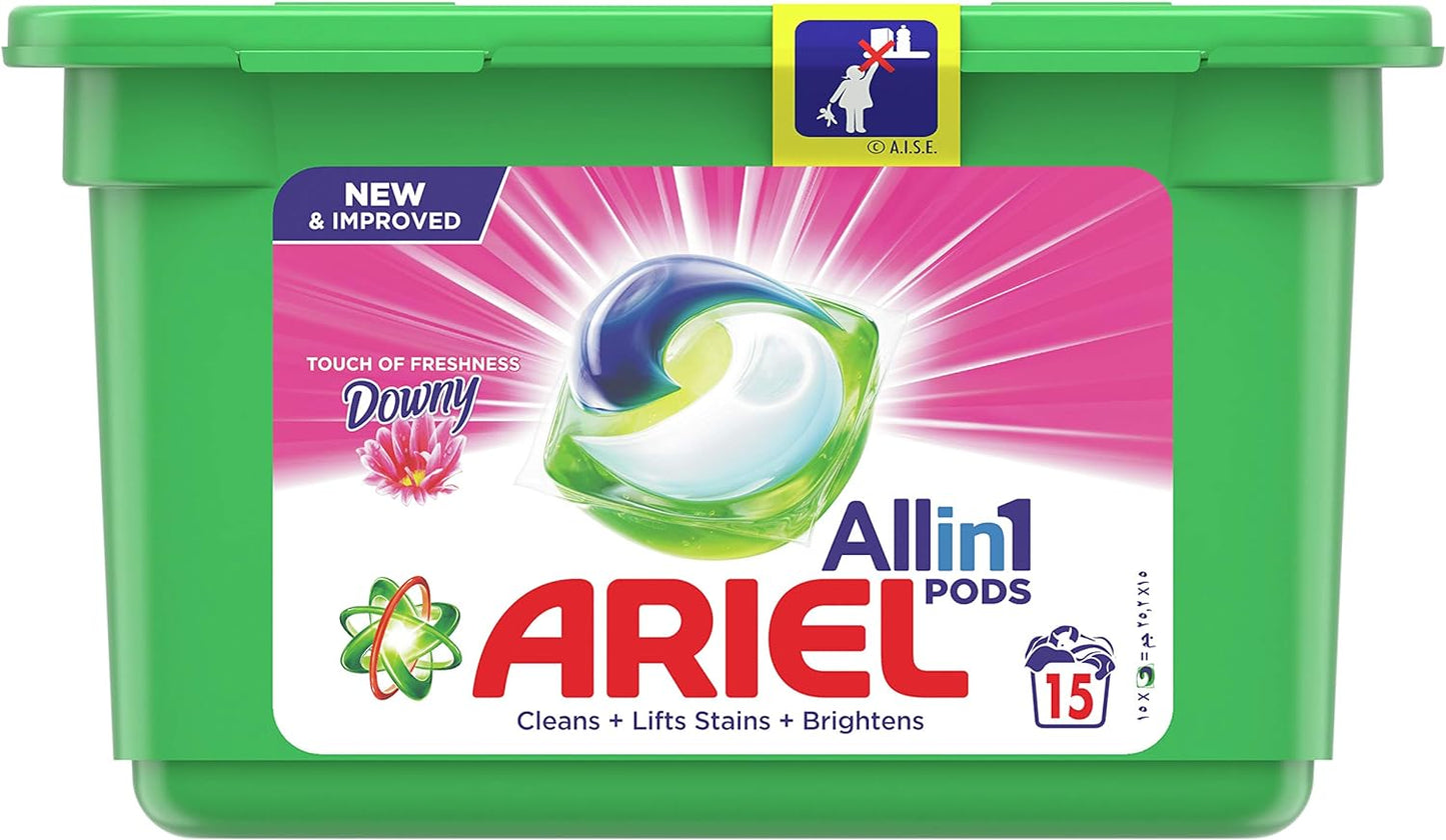 Ariel 3in1 Pods with a Touch of Downy Freshness, Ariel Liquid Detergent Capsules, Powerful Stain Remover Detergent, Pack of 6 x 15 Pods (90 Capsules)