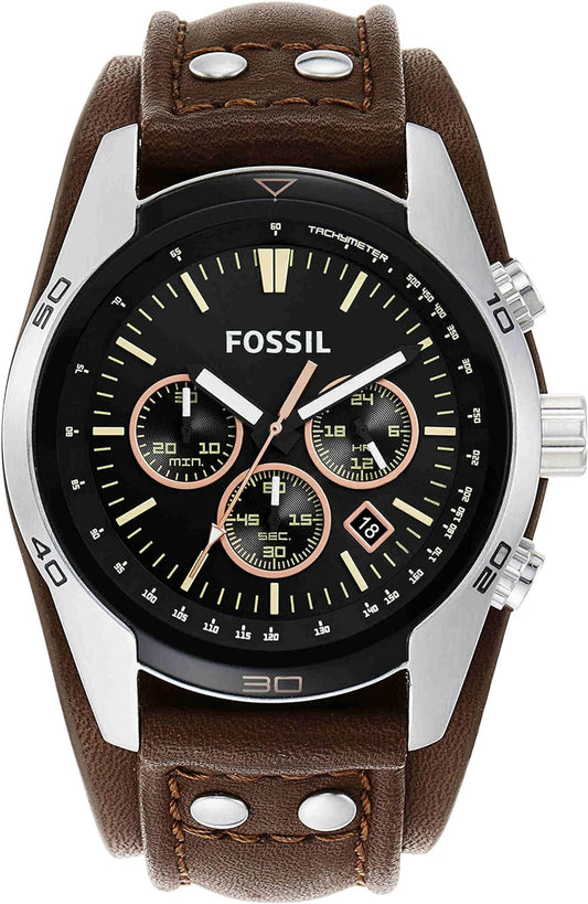Fossil Men's Coachman Stainless Steel and Leather Casual Cuff Quartz Watch, Casual
