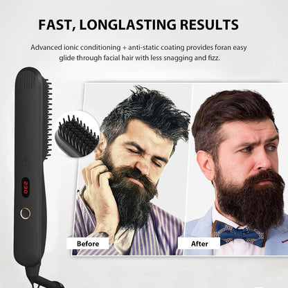 Beard Straightener Comb Brush for Men,Anti-Scald Hair Style & Beard Straightening Brush - Portable Styling Comb Beard Iron with 3 Temperatures & Quick Electric Heated