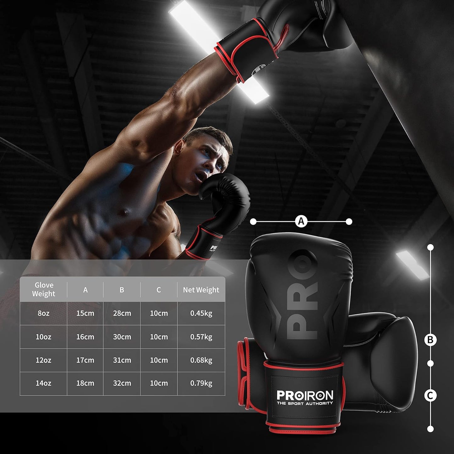 PROIRON Boxing Gloves MMA Punch Bag Training Mitts for Muay Thai, Sparring, Kickboxing, Fighting, Martial Arts, Workout Gloves 8oz, 10oz, 12oz, 14oz with Free Deodoriser