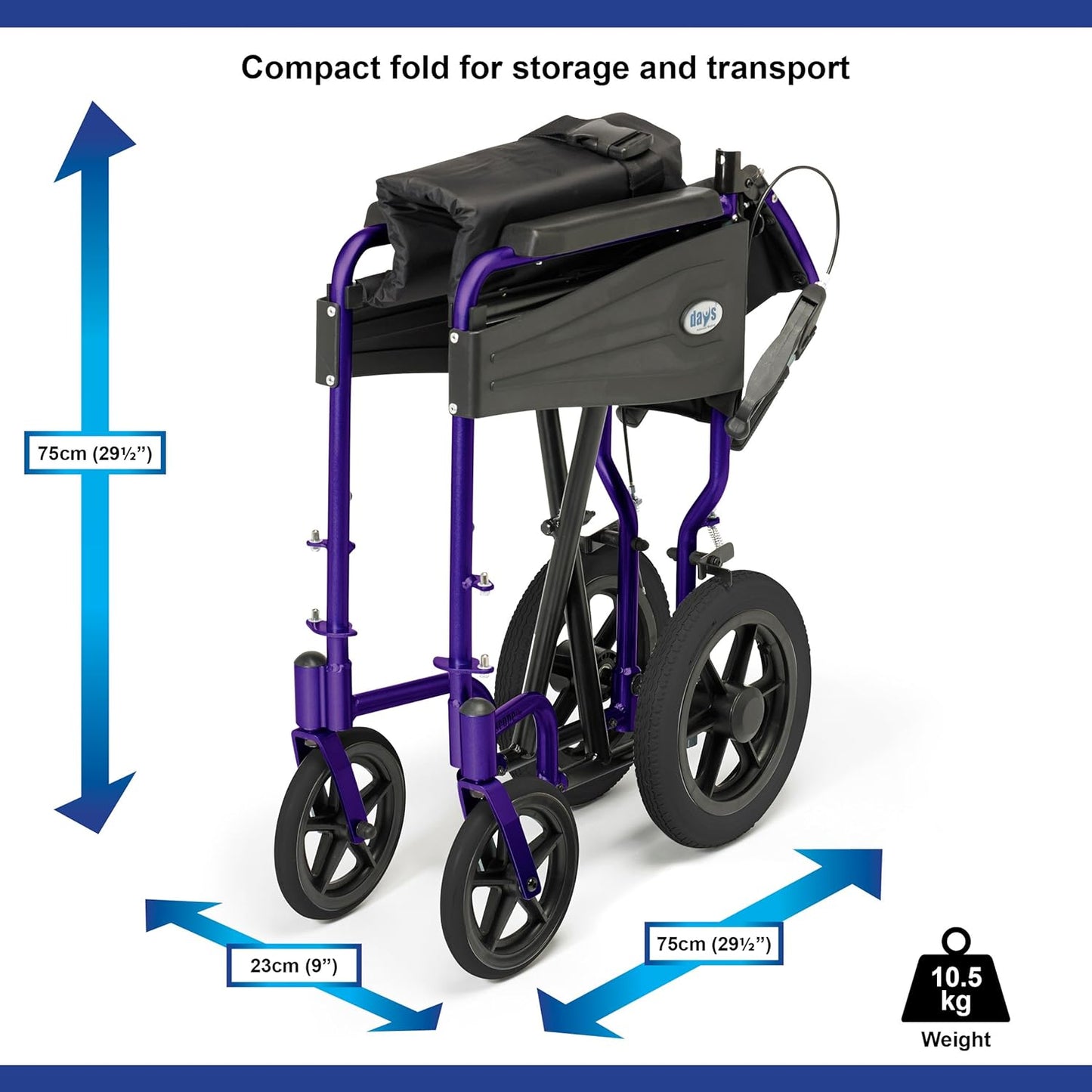 Days Escape Lite Wheelchair, Attendant Propelled Lightweight Aluminium with Folding Frame, Mobility Aid, Comfy and Sturdy, Portable Transit Travel Chair, Removable Footrests, Wide Ruby Red