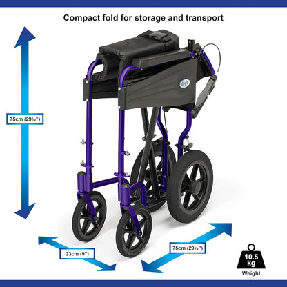 Days Escape Lite Wheelchair, Attendant Propelled Lightweight Aluminium with Folding Frame, Mobility Aid, Comfy and Sturdy, Portable Transit Travel Chair, Removable Footrests, Wide Ruby Red