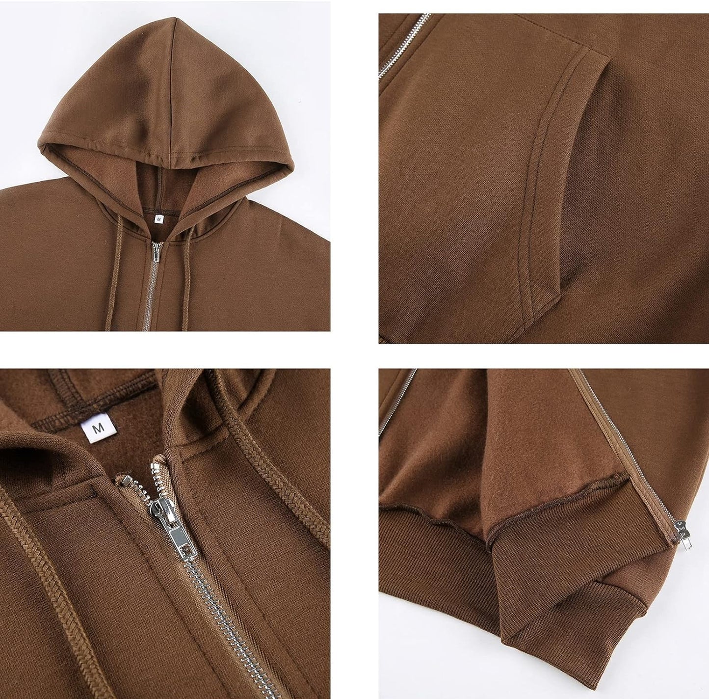 Women's Y2K Sweatshirt Oversized Zip Up Hoodies E-Girl Years Years Streetwear Jacket (Color : Brown, Size : Medium)