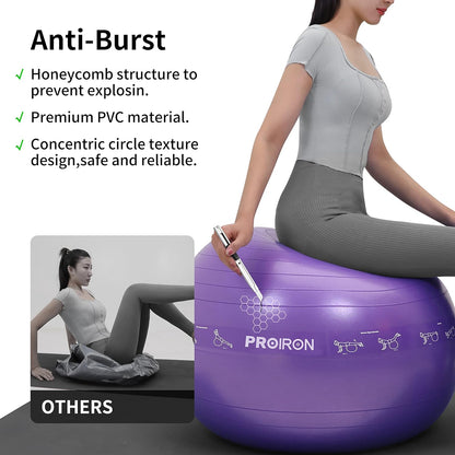 PROIRON Yoga Ball Anti-Burst Exercise Ball Chair with Quick Pump Slip Resistant Gym Ball Supports 500KG Balance Ball for Pilates Yoga Birthing Pregnancy Stability Gym Workout Training