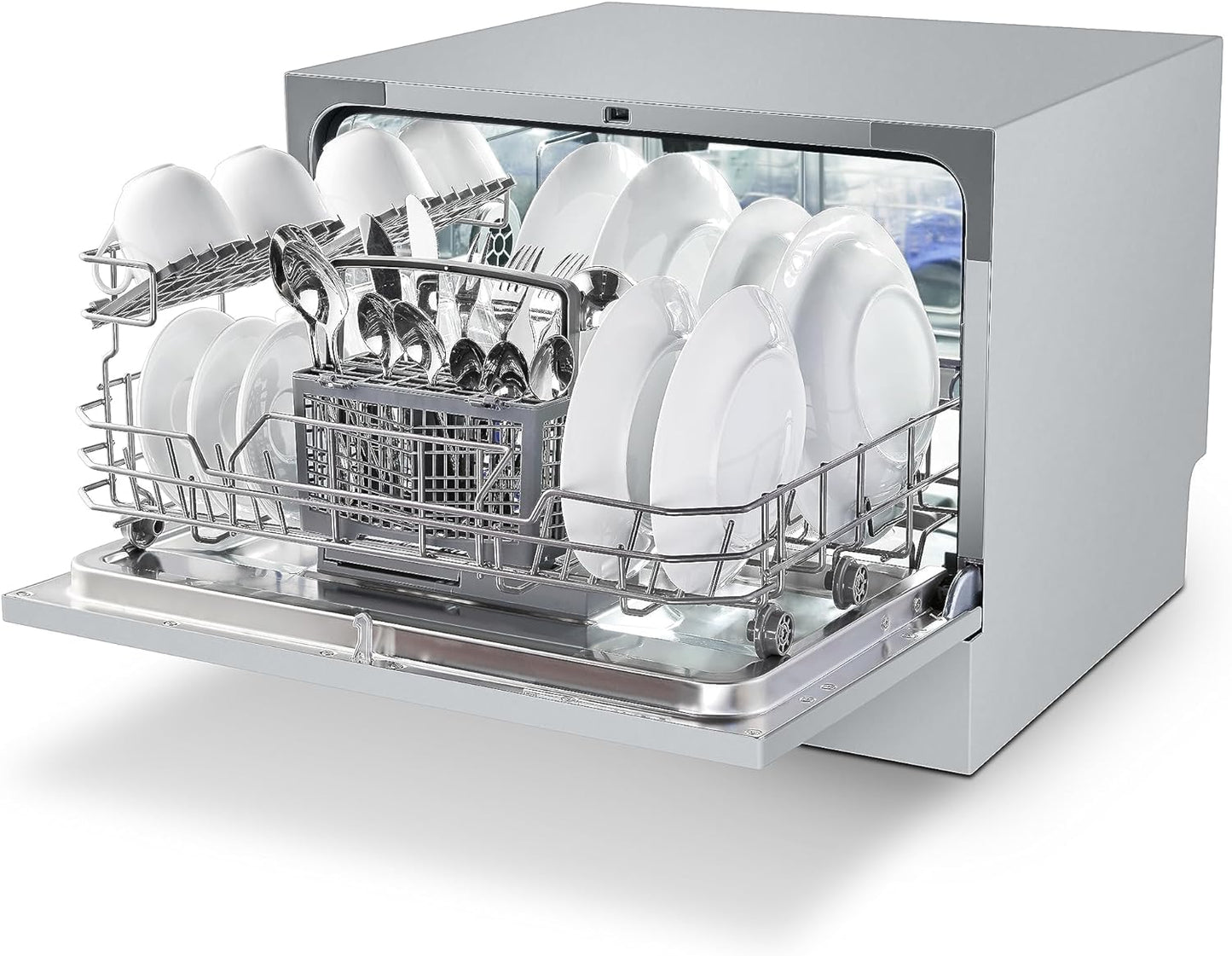 Hisense H6DSS 6 Place Settings & 6 Programs Countertop Dishwasher, Water & Energy Efficient, Silver, 1 Year Warranty