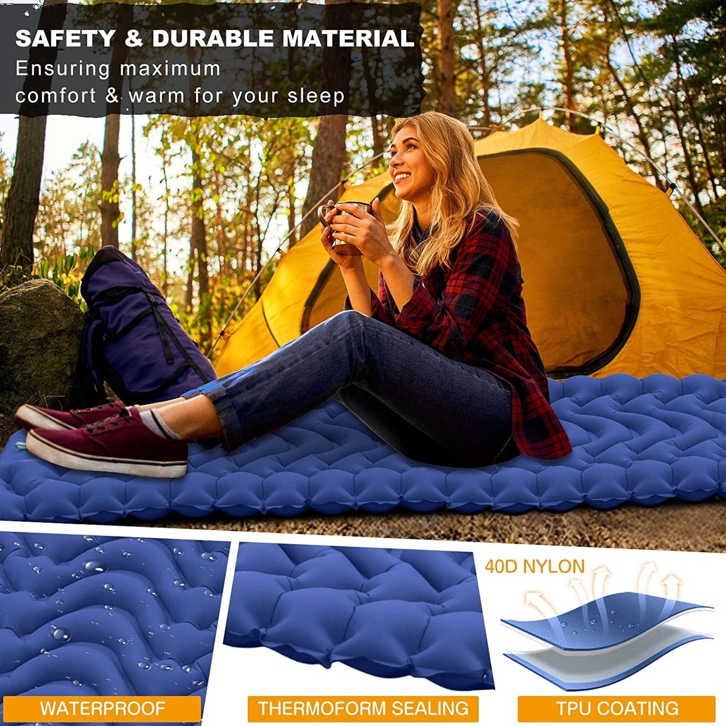 Arabest Camping Sleeping Pad, Extra Thickness 3.9 Inch Inflatable Sleeping Mat with Pillow Built-in Pump, Compact Ultralight Waterproof Camping Air Mattress for Backpacking, Hiking, Tent