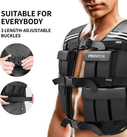 PROIRON Adjustable Weighted Vest, 20 Weight Packs, Weight Jacket Men Women with Reflective Stripe for Running Strength Training Workout Jogging Walking Home Gym Fitness Cardio Weight Loss, Black