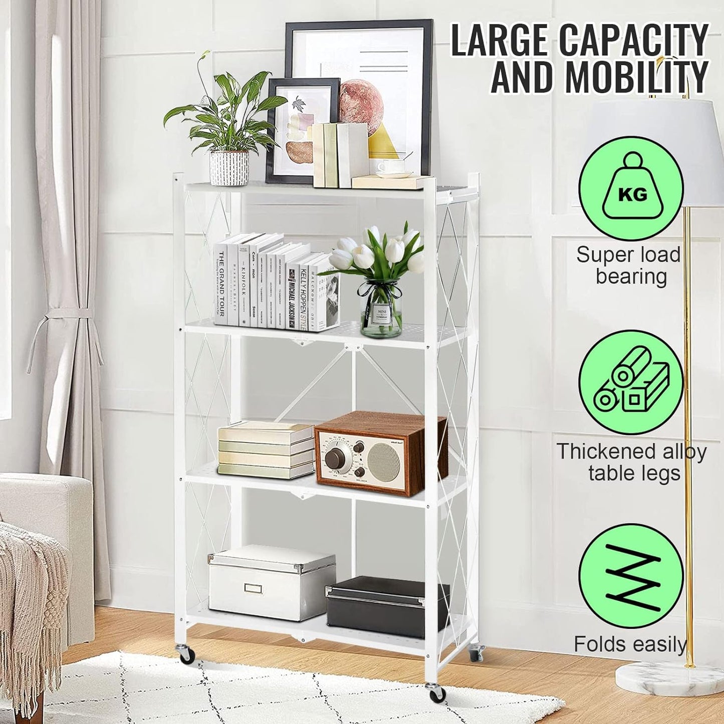 SKY-TOUCH Foldable Storage Organizer 5 Tier, Storage Shelves Kitchen Cabinet Storage Rack, Shelf Storage Multipurpose Rack for Living Room Bedroom Kitchen Garage Black 35x72x160.5cm