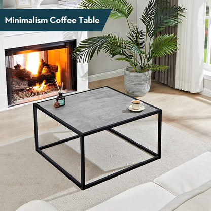 SAYGOER Glass Coffee Table, Small Modern Coffee Table Square Simple Center Tables for Living Room 26.7 x 26.7 x 15.7 Inches, Gray Black