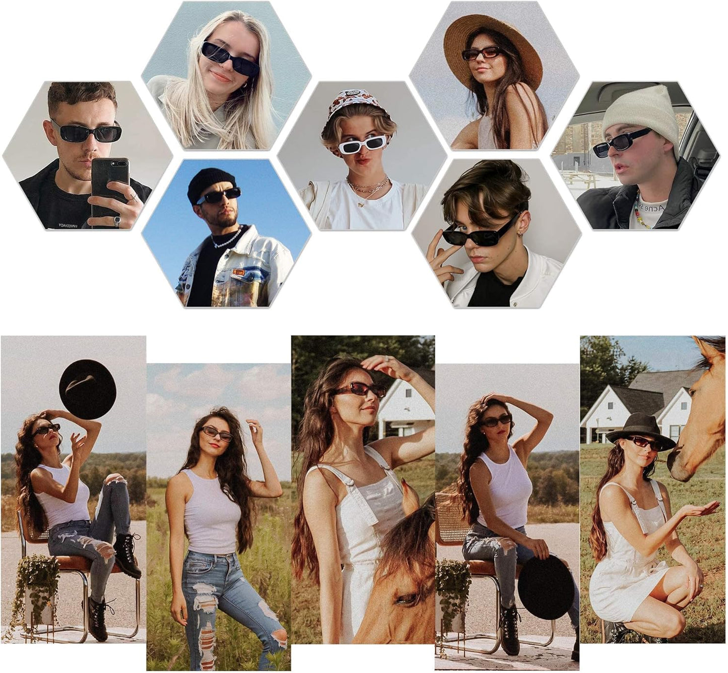 Retro Rectangle Sunglasses Women and Men Vintage Small Square Sun Glasses Protection Glasse, UV400 Protection Glasse, Vintage Driving Glasses 90’s Fashion Narrow Square Frame