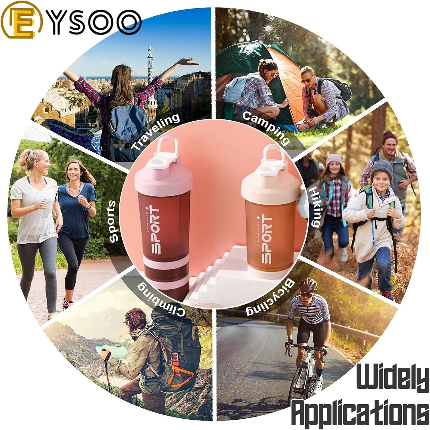 EYSOO Protein Shaker Bottle 2 Pack 500ml / 17oz Shaker Bottle for Protein Mixes Leak-proof BPA Free 3-Layer Protein Shaker with Supplement Pill Storage Container Gym Shaker Cup (Orange & Pink)