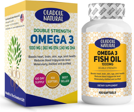 Oladole Natural Omega-3 Fish Oil 1000mg (100 Softgels) - Molecularly Distilled | Supports Healthy Heart, Brain, Skin, Eye & Joints | 360mg EPA & 240mg DHA for Holistic Well-being | Gluten Free Non-GMO