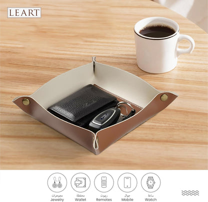 LEART Valet Tray - Small & Compact Catchall Tray | Desk, Bedside, Home Entrance Entryway Organizer | Valet Tray for Keys, Coins, Stationary, Jewellery (Caramel)