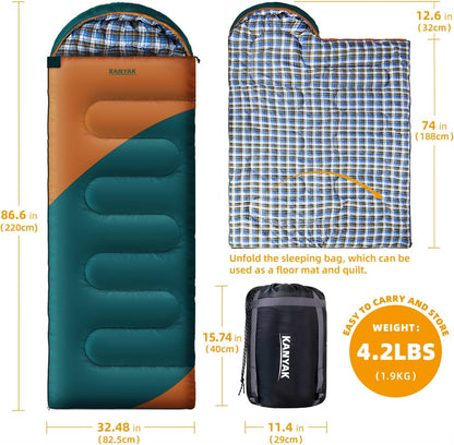 Camping Sleeping Bag, 32℉ Sleeping Bags for Adults Kids Teens Cold Weather Warm Sleeping Bag Winter for 3-4 Season Camping, Camping Gear Equipment, Traveling, and Outdoors