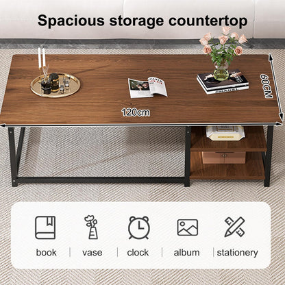 Occuwzz Coffee Table,Modern Square 2 Tier Sofa Side Table,Wood Tabletop Frame Table with Open Storage Shelf,Space Saving Center Table For Home, Living Room,120 * 60 * 40cm