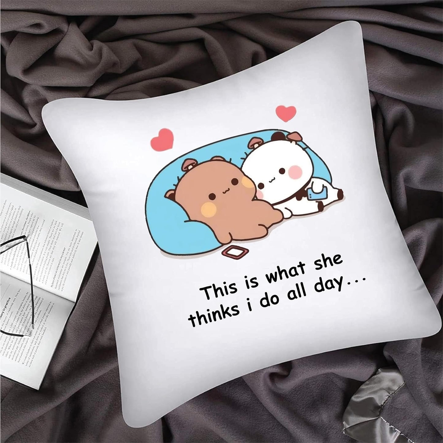 Happy Valentine's Day Pillow to Cuddle with Your Sweetheart - Gifts for your Boyfriend - Husband - Wife - Girlfriend - Valentine's Day Romance to Their Bedroom (Design 4)