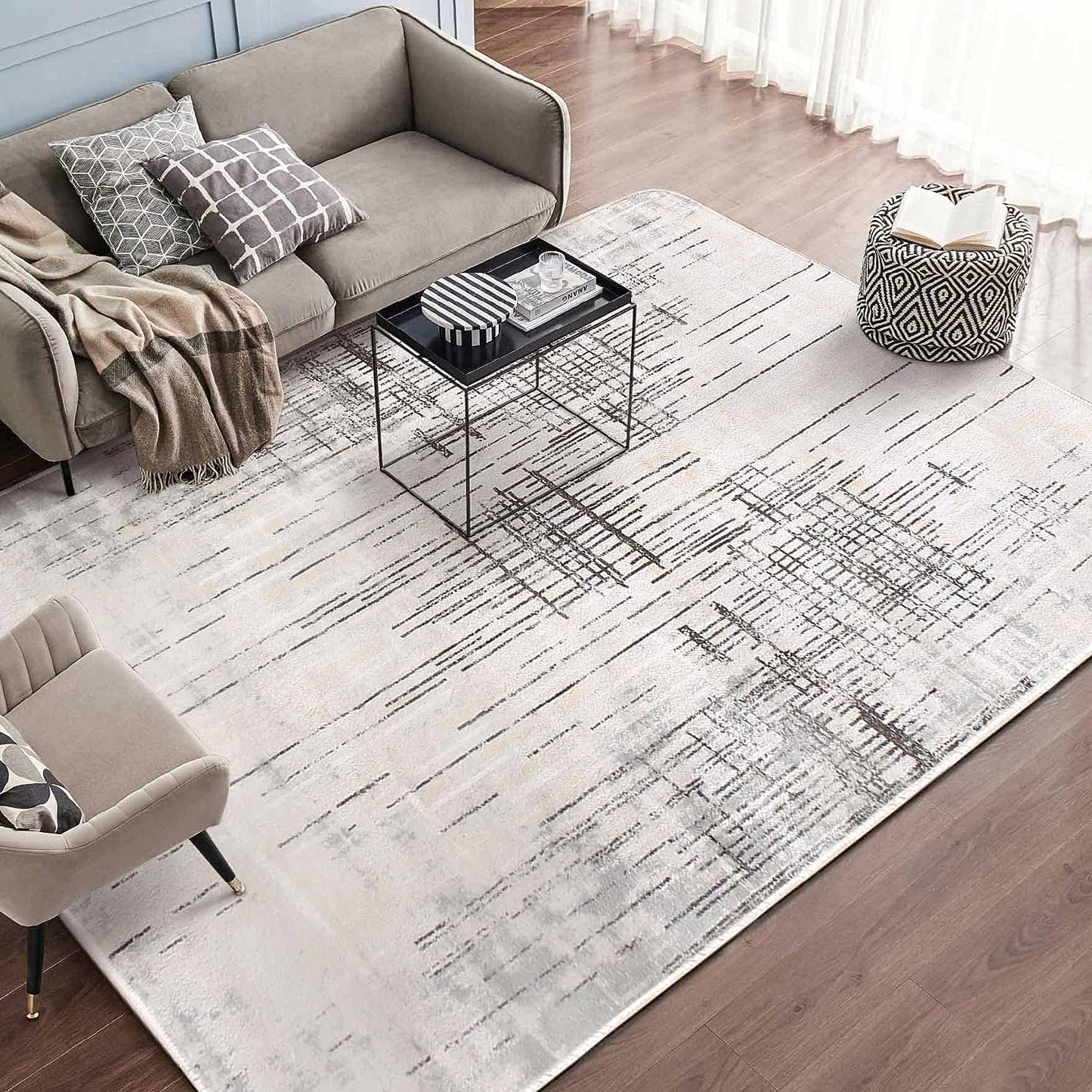 Tinyboy-hbq Rugs Modern Designer for Living Room Short Pile Rug for Living Room Bedroom Grey (Grey/Beige, 200 x 300 cm)