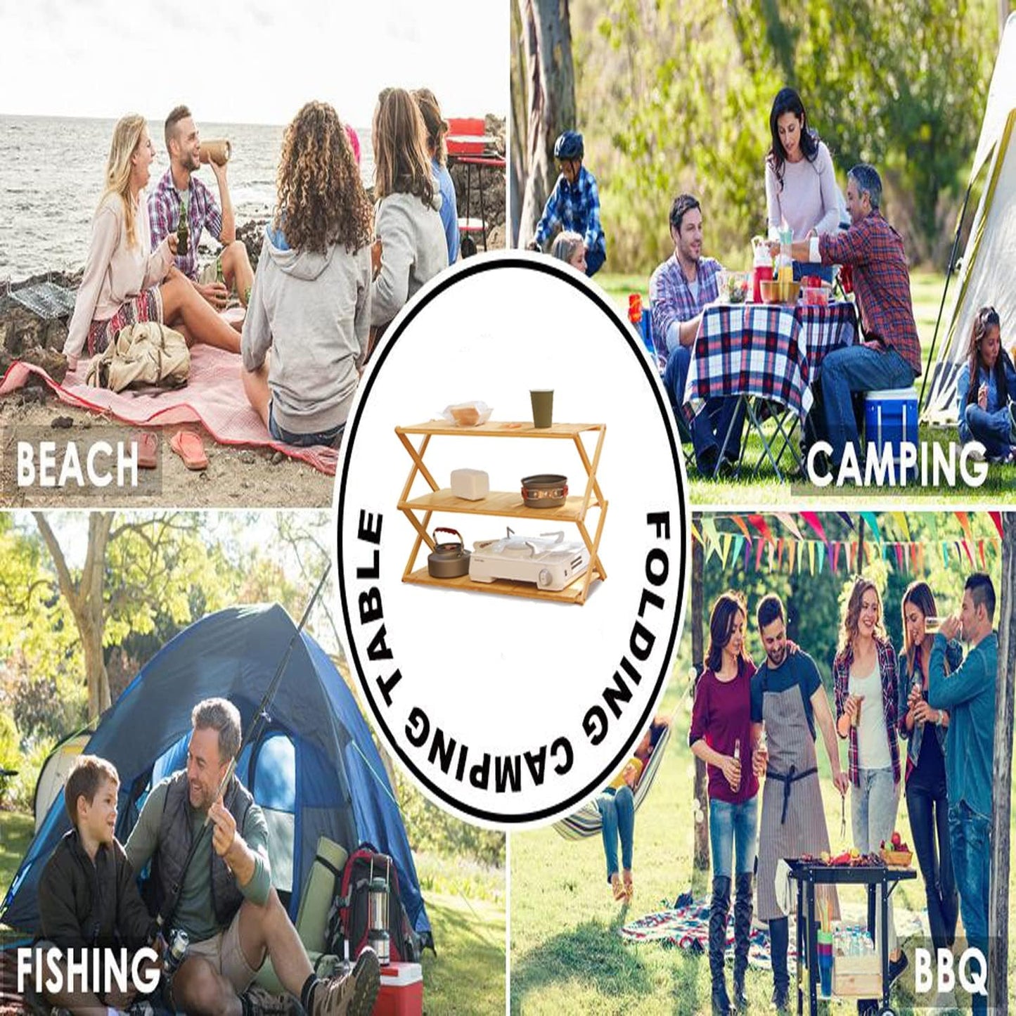 Jorunb Large Foldable Table,Portable Camping Table,Picnic Table,Backpacking Table with Storage Waterproof Pocket,for Outdoor BBQ,Cookout,Picnic,Beach,Camping and Beach 95 * 55 * 50CM